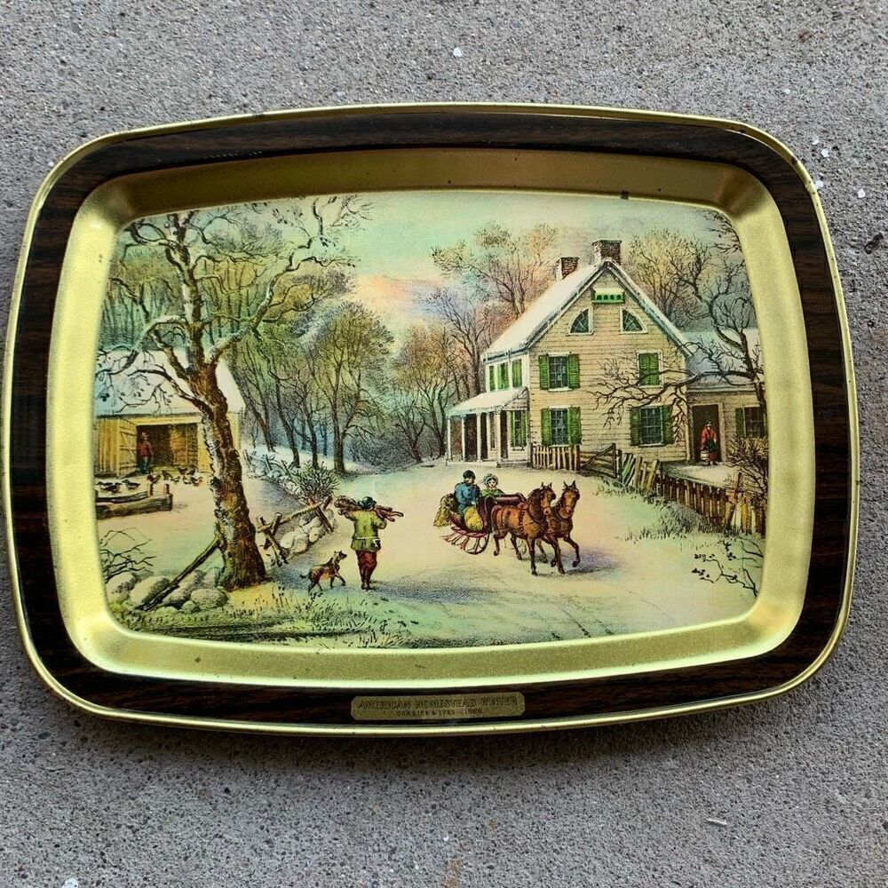 Currier & Ives American Homestead Winter Vintage Metal Tray